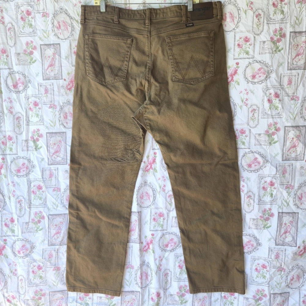 Wrangler Peak Comfort Men's Pants 38x30 Brown Regular Fit Stretch Twill Straight